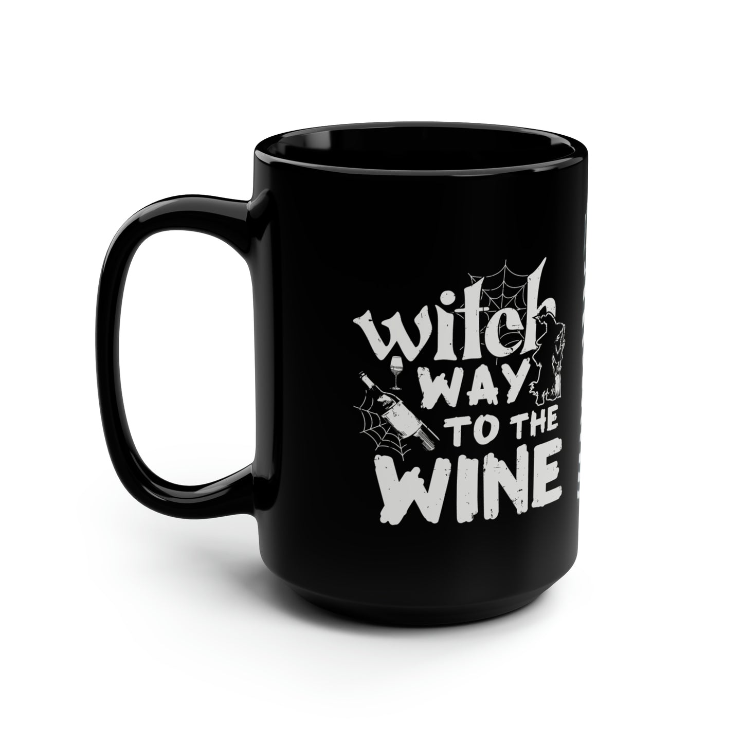 Black Halloween Mug, 15oz "witch way to the wine"