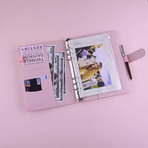 Antner A5 PU Leather Binder 6-Ring Notebook Binder Cover for A5 Filler Paper, Refillable A5 Personal Planner Budget Binder with Magnetic Buckle Closure, Yellow