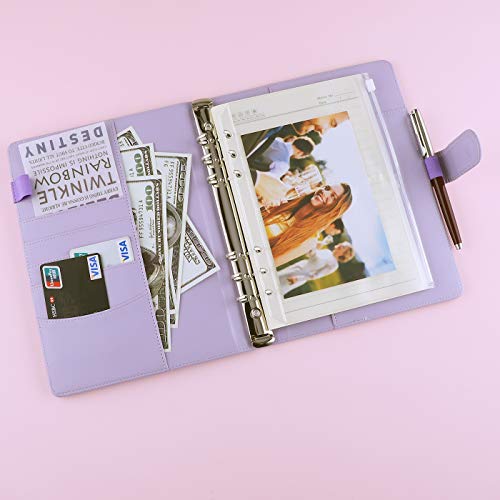 Antner A5 PU Leather Binder 6-Ring Notebook Binder Cover for A5 Filler Paper, Refillable A5 Personal Planner Budget Binder with Magnetic Buckle Closure, Yellow