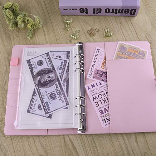 Antner A5 PU Leather Binder 6-Ring Notebook Binder Cover for A5 Filler Paper, Refillable A5 Personal Planner Budget Binder with Magnetic Buckle Closure, Yellow