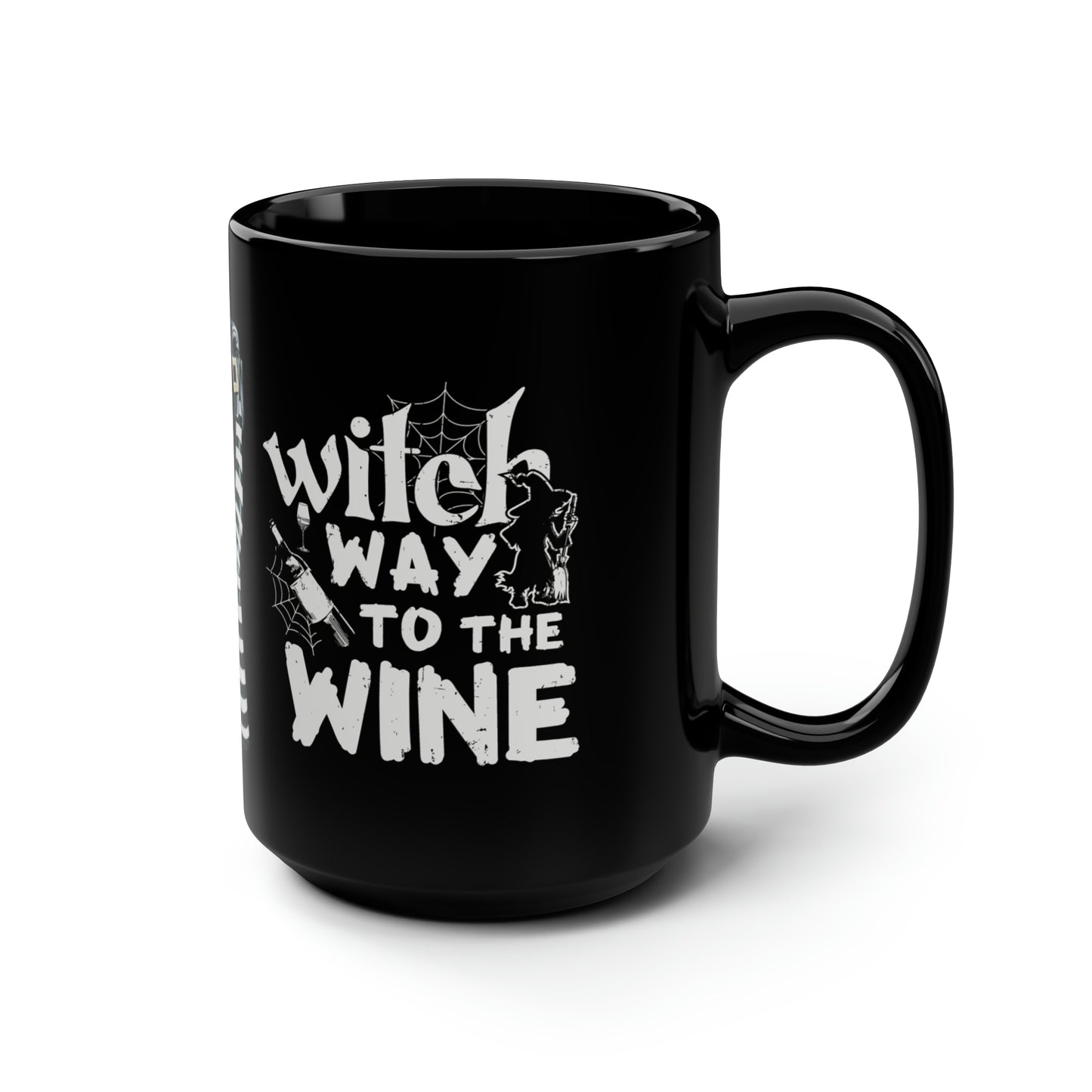 Black Halloween Mug, 15oz "witch way to the wine"