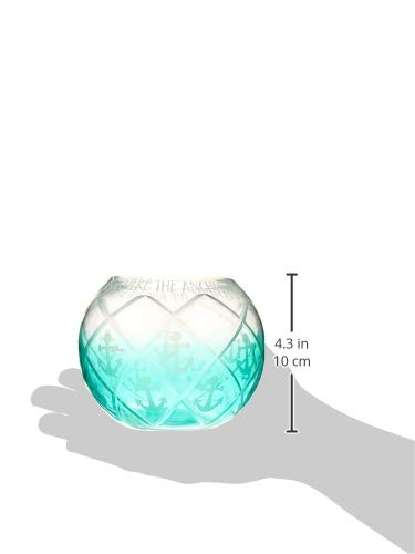 Pavilion - Aqua Ombre Diamond Cut Anchor Pattern Beach House 5 Inch Round Tealight Candle Holder - Home Is Where The Anchor Drops