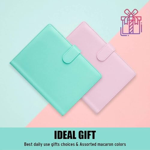 Sooez A5 Notebook Binder, 6 Ring Planner with Stylish Design, Loose Leaf Personal Organizer Binder Cover with Magnetic Buckle Closure, PU Leather Binder for Women with Macaron Colors(Dark Green)