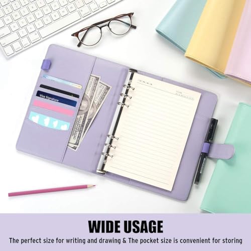 Sooez A5 Notebook Binder, 6 Ring Planner with Stylish Design, Loose Leaf Personal Organizer Binder Cover with Magnetic Buckle Closure, PU Leather Binder for Women with Macaron Colors(Dark Green)