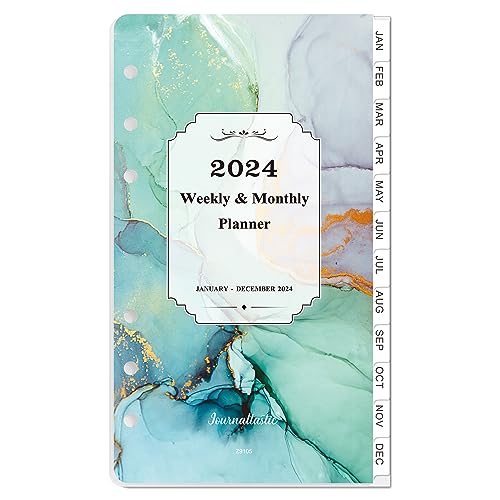 2024 Planner Refills - Planner Refills 2024, Jan 2024 - Dec 2024, A6 Planner Inserts 2024, 3.75" x 6.75", 2024 Weekly and Monthly Planner Refills, A6 Planner Refills, 6-Hole Punched - Green