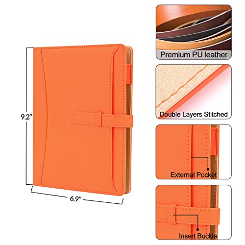 A5 Binder Journal Notebook, Refillable 6 Ring Faux Leather Personal Planner Organizer for 6 Hole A5 Filler Paper, Orange