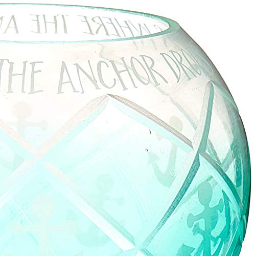 Pavilion - Aqua Ombre Diamond Cut Anchor Pattern Beach House 5 Inch Round Tealight Candle Holder - Home Is Where The Anchor Drops