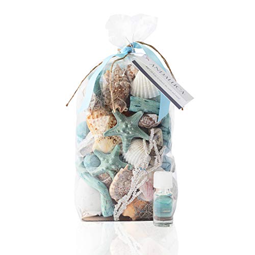 ANDALUCA Ocean Plumes Scented Seashell Potpourri | Made in California | Large 20 oz Bag + Fragrance Vial | Scents of Orange, Lime, Bergamot, Lily, Rose and Tonka Beans | Coastal Home Decor