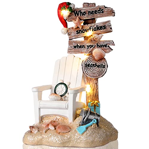 Lighted Christmas Beach Santa Decorations LED Dreams Santa Claus by The Sea Seaside Christmas Tabletop Figurines Collectibles Resin Table Statues Centerpiece Xmas Gift Party Home Decor (Chair)