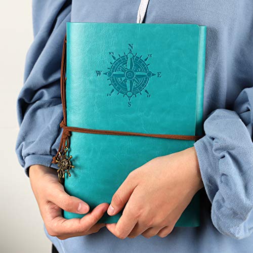 ORENDEBON Leather Travel Journal, Refillable Notebook Vintage Spiral Bound Notepad Diary to Write in for Men with Lined Pages 3 Pockets and 5 Dividers A6-(5” x7.3”, Lake Blue)