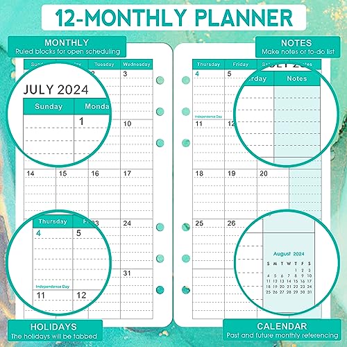 2024 Planner Refills - Planner Refills 2024, Jan 2024 - Dec 2024, A6 Planner Inserts 2024, 3.75" x 6.75", 2024 Weekly and Monthly Planner Refills, A6 Planner Refills, 6-Hole Punched - Green