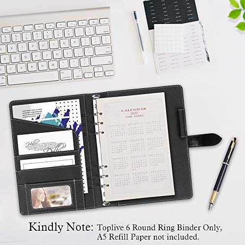 Toplive A5 Binder 6 Round Ring Binder Leather Budget Planner Notebook Cover for A5 Filler Paper Laser Pink with Magnetic Buckle Closure