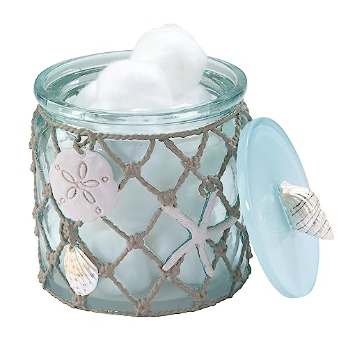 Avanti Linens - Covered Jar, Resin Countertop Organizer, Beach Inspired Bathroom Accessories (Seaglass Collection)