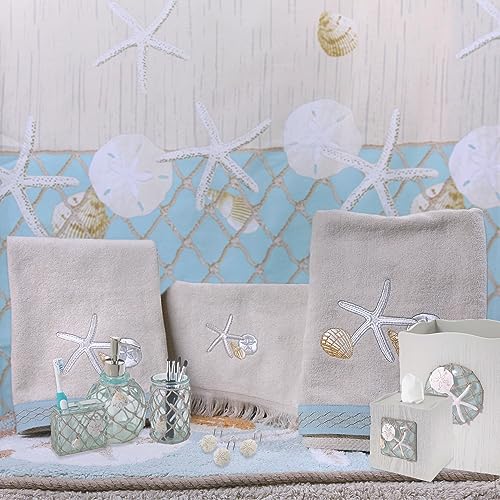 Avanti Linens - Covered Jar, Resin Countertop Organizer, Beach Inspired Bathroom Accessories (Seaglass Collection)
