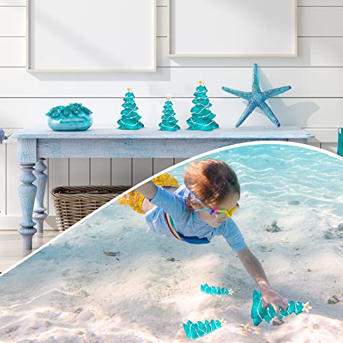 3 Pcs Christmas Trees Decoration Ocean Beach Resin Christmas Trees Crystal Blue Christmas Tree Tabletop Miniature Christmas Tree Figurine for Xmas Party Desktop Decor Gift Ornaments