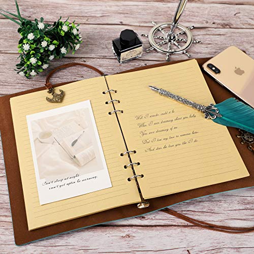 ORENDEBON Leather Travel Journal, Refillable Notebook Vintage Spiral Bound Notepad Diary to Write in for Men with Lined Pages 3 Pockets and 5 Dividers A6-(5” x7.3”, Lake Blue)