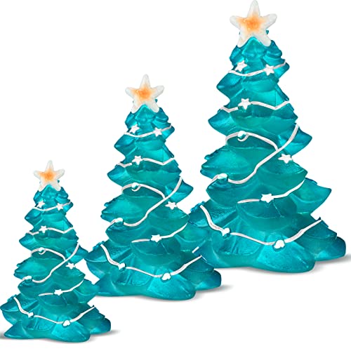 3 Pcs Christmas Trees Decoration Ocean Beach Resin Christmas Trees Crystal Blue Christmas Tree Tabletop Miniature Christmas Tree Figurine for Xmas Party Desktop Decor Gift Ornaments
