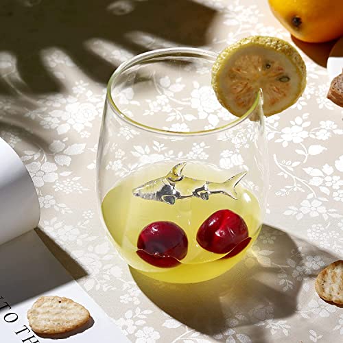 PolSurdy Stemless Wine Glasses with Shark Inside, Shark Wine Glass Set of 2 for Shark Lover Gifts,Goblet Wine Cocktail Juice Glass for Housewarming, Wedding, Kitchen Bar Celebration (18OZ,2Pcs)…