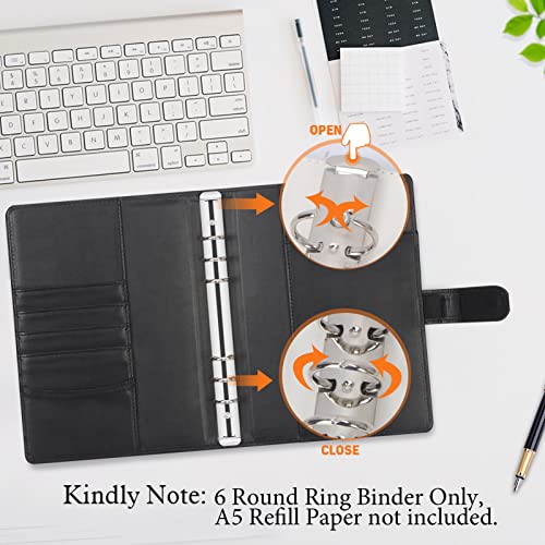 Toplive A5 Binder 6 Round Ring Binder Leather Budget Planner Notebook Cover for A5 Filler Paper Laser Pink with Magnetic Buckle Closure