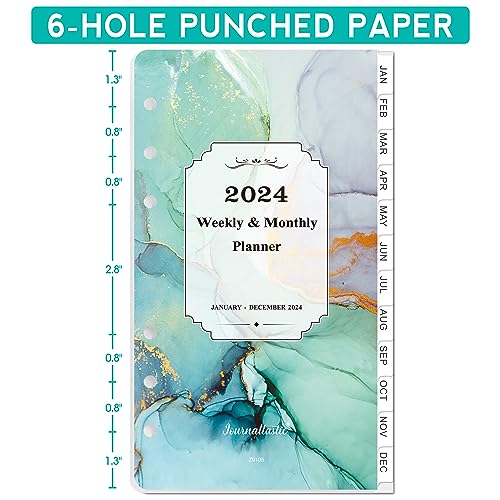 2024 Planner Refills - Planner Refills 2024, Jan 2024 - Dec 2024, A6 Planner Inserts 2024, 3.75" x 6.75", 2024 Weekly and Monthly Planner Refills, A6 Planner Refills, 6-Hole Punched - Green