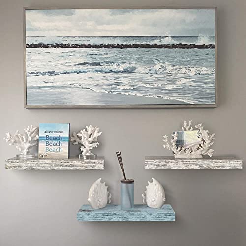 Sorbus Floating Shelves for Wall - 3 Pack Coastal Beach Wall Decor for Bedroom, Bathroom, Living Room, Office, Home & Kitchen - Blue/White Rustic Wood Hanging Wall Shelf for Books, Frames, Trophy