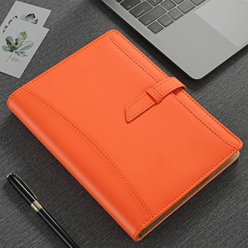 A5 Binder Journal Notebook, Refillable 6 Ring Faux Leather Personal Planner Organizer for 6 Hole A5 Filler Paper, Orange