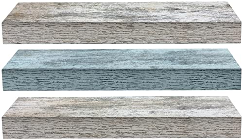 Sorbus Floating Shelves for Wall - 3 Pack Coastal Beach Wall Decor for Bedroom, Bathroom, Living Room, Office, Home & Kitchen - Blue/White Rustic Wood Hanging Wall Shelf for Books, Frames, Trophy