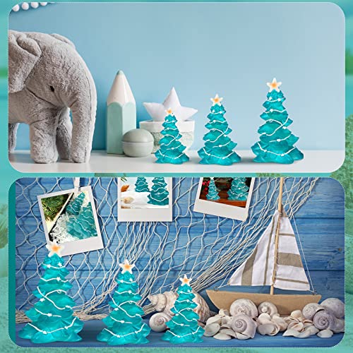 3 Pcs Christmas Trees Decoration Ocean Beach Resin Christmas Trees Crystal Blue Christmas Tree Tabletop Miniature Christmas Tree Figurine for Xmas Party Desktop Decor Gift Ornaments