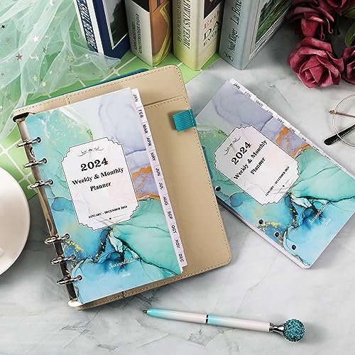 2024 Planner Refills - Planner Refills 2024, Jan 2024 - Dec 2024, A6 Planner Inserts 2024, 3.75" x 6.75", 2024 Weekly and Monthly Planner Refills, A6 Planner Refills, 6-Hole Punched - Green