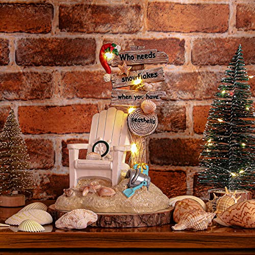 Lighted Christmas Beach Santa Decorations LED Dreams Santa Claus by The Sea Seaside Christmas Tabletop Figurines Collectibles Resin Table Statues Centerpiece Xmas Gift Party Home Decor (Chair)
