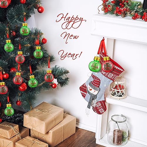 Aodaer 48 Pack Christmas Booze Balls Fillable Christmas Drink Balls with Sticker Clear Round Christmas Tree Ornaments Ball Water Bottle Bulbs Juice Bottle for Xmas Holiday Party DIY Crafts, Red, Green