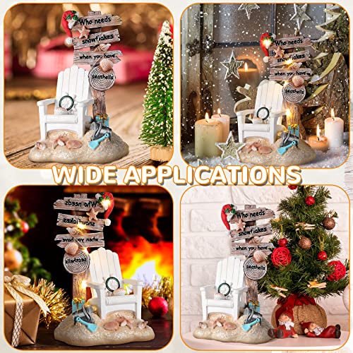 Lighted Christmas Beach Santa Decorations LED Dreams Santa Claus by The Sea Seaside Christmas Tabletop Figurines Collectibles Resin Table Statues Centerpiece Xmas Gift Party Home Decor (Chair)
