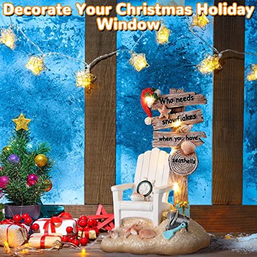 Lighted Christmas Beach Santa Decorations LED Dreams Santa Claus by The Sea Seaside Christmas Tabletop Figurines Collectibles Resin Table Statues Centerpiece Xmas Gift Party Home Decor (Chair)