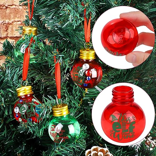 Aodaer 48 Pack Christmas Booze Balls Fillable Christmas Drink Balls with Sticker Clear Round Christmas Tree Ornaments Ball Water Bottle Bulbs Juice Bottle for Xmas Holiday Party DIY Crafts, Red, Green