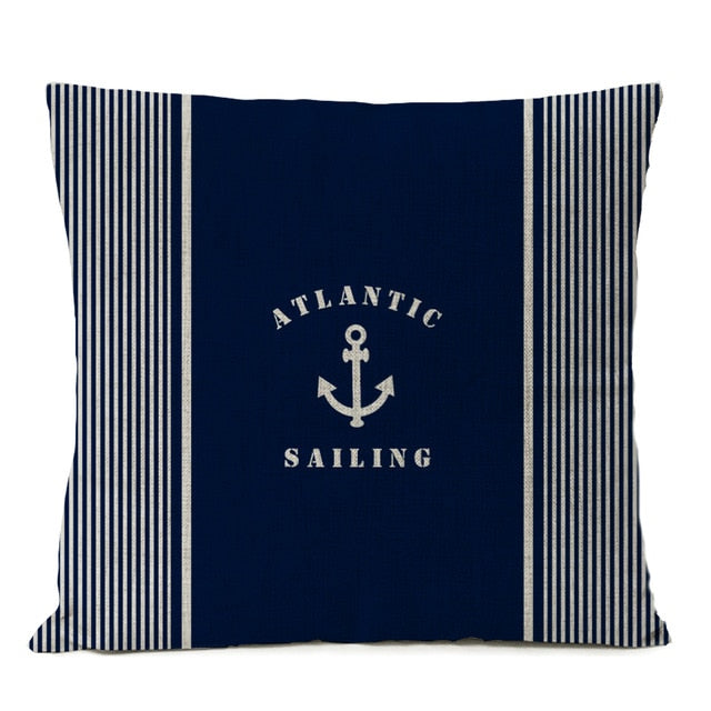 Navigation Blue Compass Anchor Pillow Cover Nautical Shell Fish Linen Pillow Case Home Decorative Mediterranean cushion cover