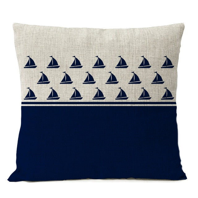Navigation Blue Compass Anchor Pillow Cover Nautical Shell Fish Linen Pillow Case Home Decorative Mediterranean cushion cover