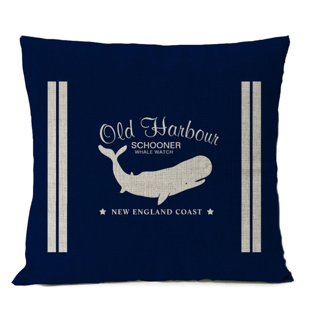 Navigation Blue Compass Anchor Pillow Cover Nautical Shell Fish Linen Pillow Case Home Decorative Mediterranean cushion cover