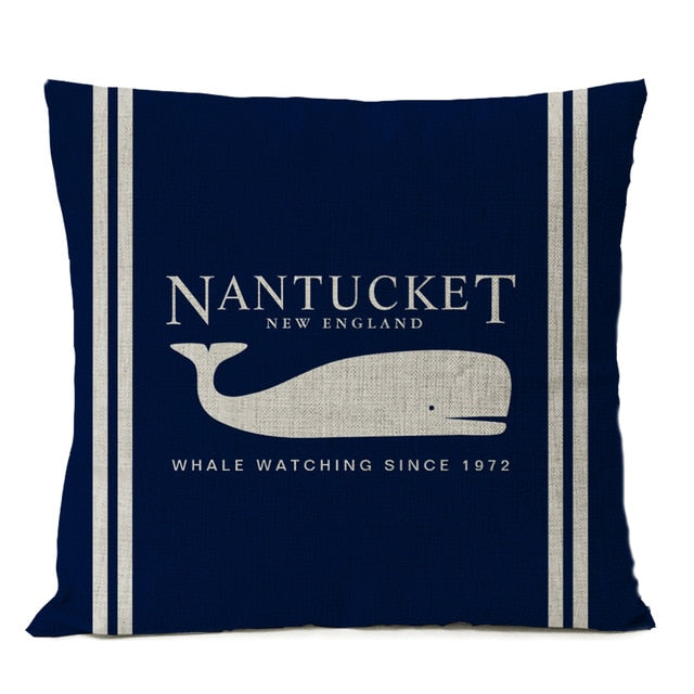 Navigation Blue Compass Anchor Pillow Cover Nautical Shell Fish Linen Pillow Case Home Decorative Mediterranean cushion cover