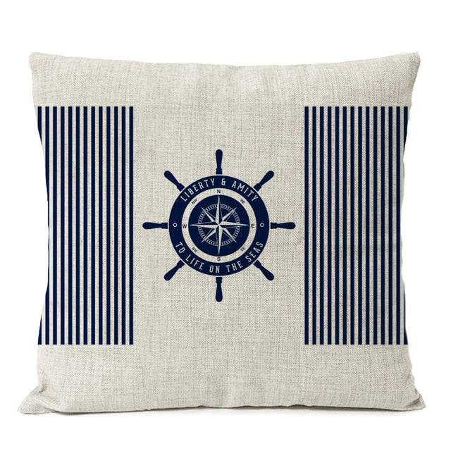 Navigation Blue Compass Anchor Pillow Cover Nautical Shell Fish Linen Pillow Case Home Decorative Mediterranean cushion cover