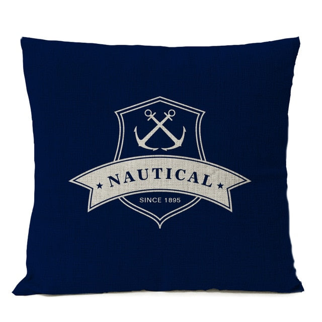 Navigation Blue Compass Anchor Pillow Cover Nautical Shell Fish Linen Pillow Case Home Decorative Mediterranean cushion cover