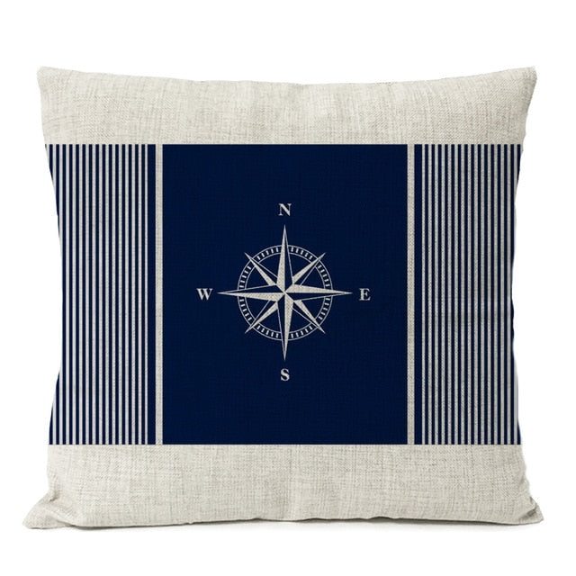 Navigation Blue Compass Anchor Pillow Cover Nautical Shell Fish Linen Pillow Case Home Decorative Mediterranean cushion cover