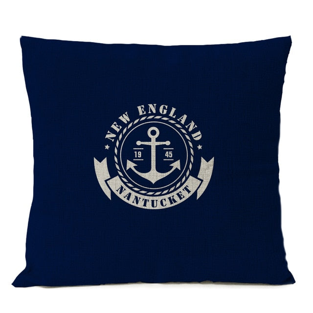 Navigation Blue Compass Anchor Pillow Cover Nautical Shell Fish Linen Pillow Case Home Decorative Mediterranean cushion cover