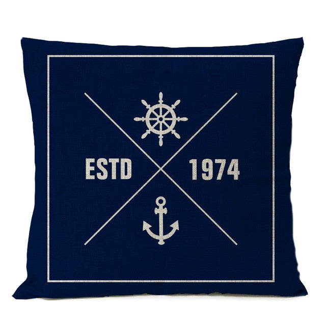 Navigation Blue Compass Anchor Pillow Cover Nautical Shell Fish Linen Pillow Case Home Decorative Mediterranean cushion cover