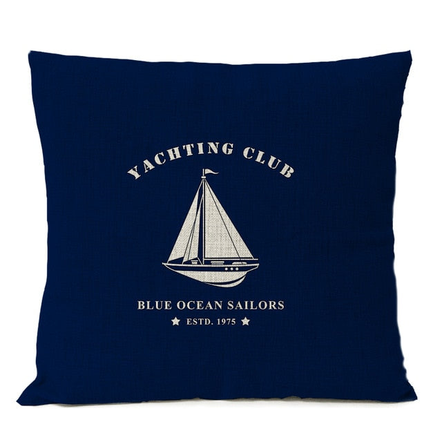 Navigation Blue Compass Anchor Pillow Cover Nautical Shell Fish Linen Pillow Case Home Decorative Mediterranean cushion cover