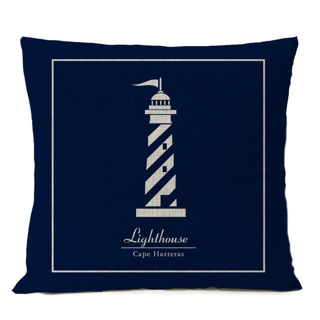 Navigation Blue Compass Anchor Pillow Cover Nautical Shell Fish Linen Pillow Case Home Decorative Mediterranean cushion cover