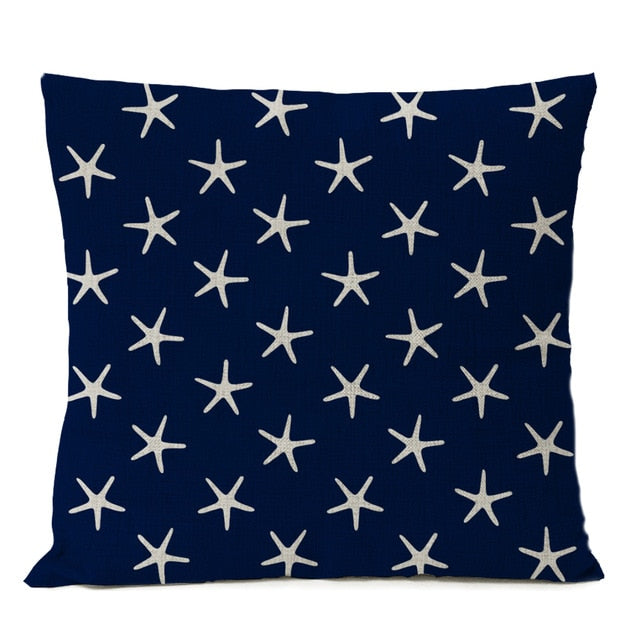 Navigation Blue Compass Anchor Pillow Cover Nautical Shell Fish Linen Pillow Case Home Decorative Mediterranean cushion cover