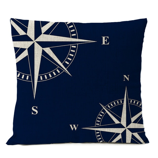 Navigation Blue Compass Anchor Pillow Cover Nautical Shell Fish Linen Pillow Case Home Decorative Mediterranean cushion cover