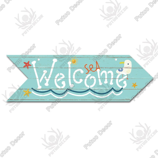 Putuo Decor Beach Arrow Wooden Wall Plaque Sign Beach Seaside Road Guide Wall Decoration Indicator Hanging Beach House Deocr