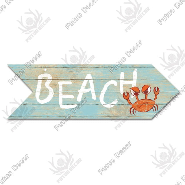 Putuo Decor Beach Arrow Wooden Wall Plaque Sign Beach Seaside Road Guide Wall Decoration Indicator Hanging Beach House Deocr