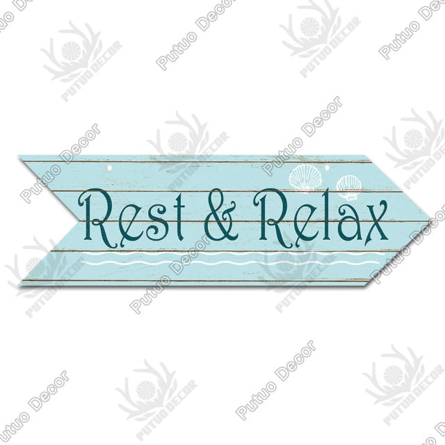Putuo Decor Beach Arrow Wooden Wall Plaque Sign Beach Seaside Road Guide Wall Decoration Indicator Hanging Beach House Deocr